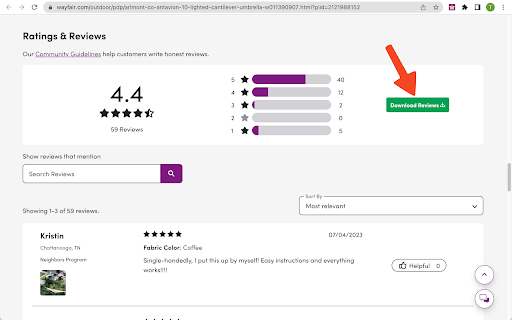 Review Fetcher for Wayfair  from Chrome web store to be run with OffiDocs Chromium online