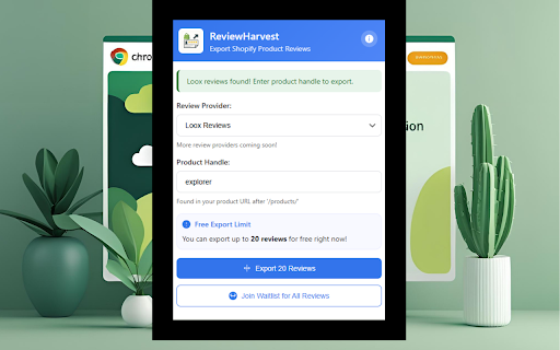 ReviewHarvest Shopify Review Exporter  from Chrome web store to be run with OffiDocs Chromium online