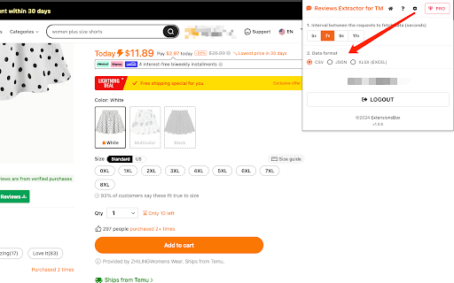 Reviews Extractor for Temu™ Scrape Data to Excel  from Chrome web store to be run with OffiDocs Chromium online