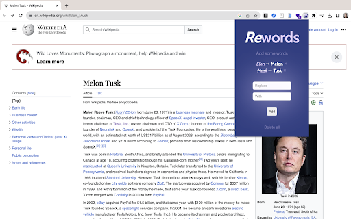 Rewords — Text Replacer  from Chrome web store to be run with OffiDocs Chromium online