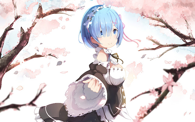 Re:Zero with Rem and Cherry Blossom Trees  from Chrome web store to be run with OffiDocs Chromium online