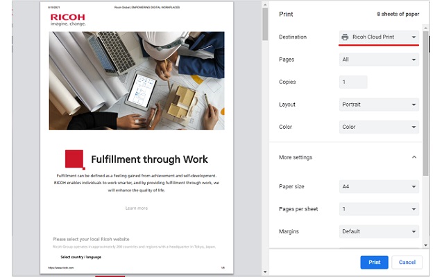 Ricoh Cloud Print  from Chrome web store to be run with OffiDocs Chromium online