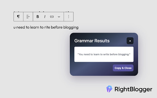 RightBlogger AI for Bloggers  from Chrome web store to be run with OffiDocs Chromium online