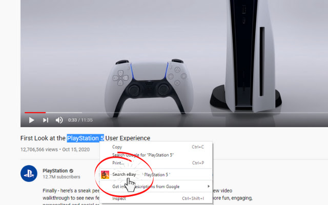 Right Click to Search eBay  from Chrome web store to be run with OffiDocs Chromium online