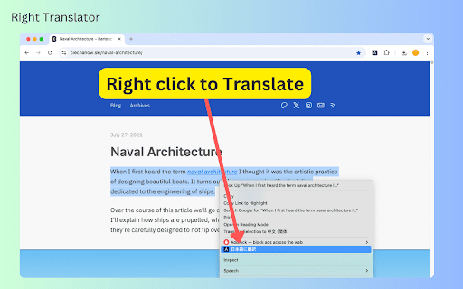 Right Translator GPT powered translation  from Chrome web store to be run with OffiDocs Chromium online