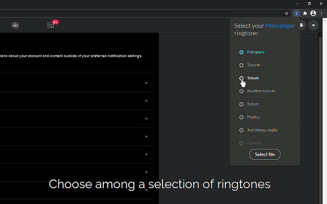 Ring a ton A Messenger ringtone customizer  from Chrome web store to be run with OffiDocs Chromium online