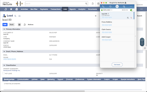 RingCentral RingCX for NetSuite  from Chrome web store to be run with OffiDocs Chromium online