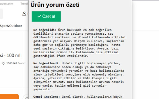 Ürün yorum özeti  from Chrome web store to be run with OffiDocs Chromium online