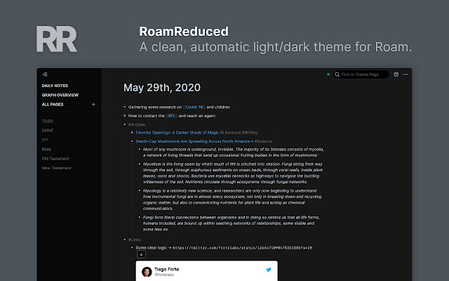 Roam Reduced  from Chrome web store to be run with OffiDocs Chromium online