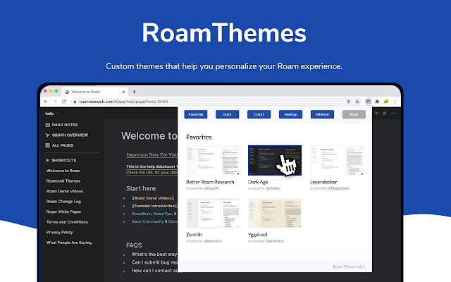 RoamThemes  from Chrome web store to be run with OffiDocs Chromium online