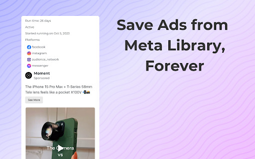 Roas Hunt Save FB Ads for Free  from Chrome web store to be run with OffiDocs Chromium online