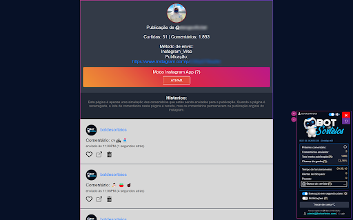 Robô de Comentários Bot de Sorteios  from Chrome web store to be run with OffiDocs Chromium online