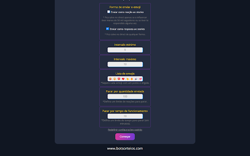 Robô de Reações Bot de Sorteios  from Chrome web store to be run with OffiDocs Chromium online