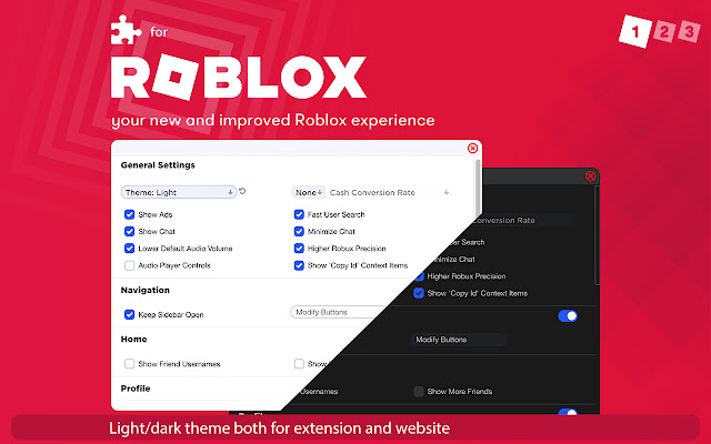 Roblox +, enhance your Roblox.Better Roblox!  from Chrome web store to be run with OffiDocs Chromium online