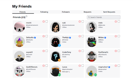 Roblox Friend Remover Button  from Chrome web store to be run with OffiDocs Chromium online