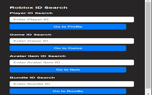 Roblox ID Search  from Chrome web store to be run with OffiDocs Chromium online Roblox ID Search  from Chrome web store to be run with OffiDocs Chromium online