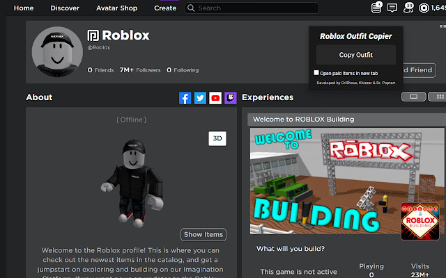 Roblox Outfit Copier  from Chrome web store to be run with OffiDocs Chromium online
