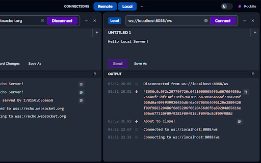 Rockite WebSocket Client  from Chrome web store to be run with OffiDocs Chromium online
