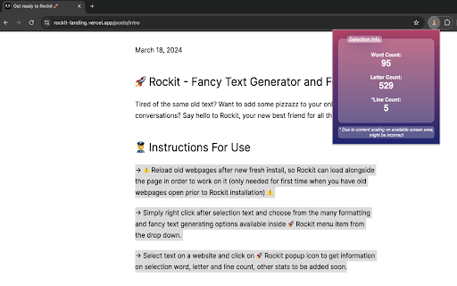 Rockit Fancy Text Generator and Formatter  from Chrome web store to be run with OffiDocs Chromium online