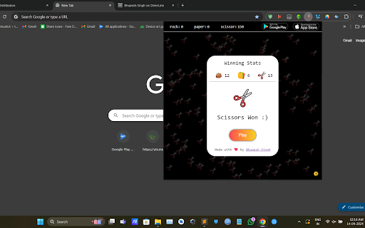 Rock Paper Scissor Simulator  from Chrome web store to be run with OffiDocs Chromium online
