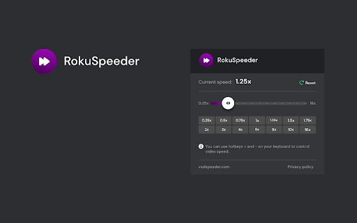 Roku Channel Speeder: adjust playback speed  from Chrome web store to be run with OffiDocs Chromium online