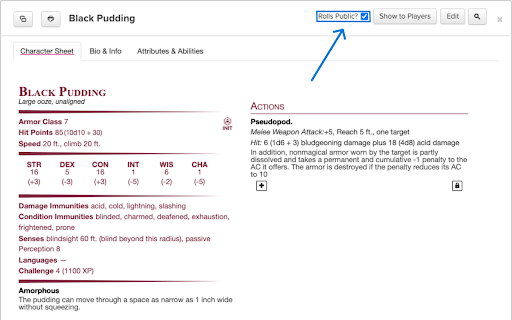 Roll20 Easy GM Rolls  from Chrome web store to be run with OffiDocs Chromium online