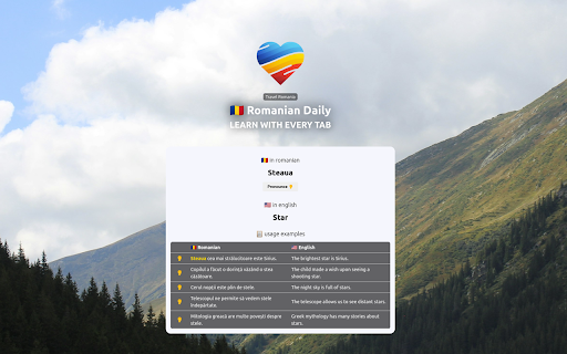 Romanian Daily: Learn with Every Tab  from Chrome web store to be run with OffiDocs Chromium online