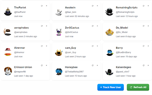 RoStatus Roblox Last Online Checker Tool: Last Seen  Online Time Status  from Chrome web store to be run with OffiDocs Chromium online