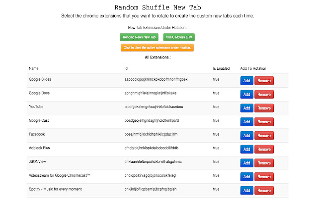 Rotate Custom New Tab Extensions  from Chrome web store to be run with OffiDocs Chromium online