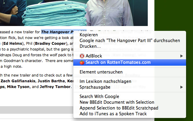El menú contextual de RottenTomatoes.com de la tienda web de Chrome se ejecutará con OffiDocs Chromium en línea