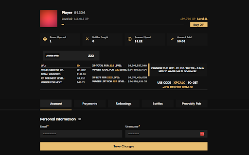 RoyaleCases XP Calculator  from Chrome web store to be run with OffiDocs Chromium online