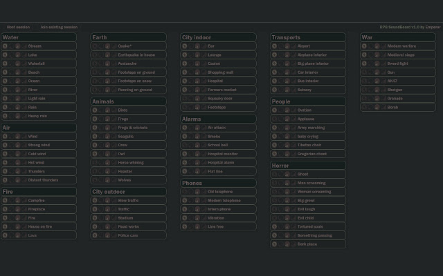 RPG SoundBoard  from Chrome web store to be run with OffiDocs Chromium online