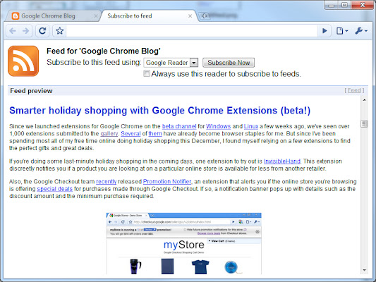 RSS Subscription Extension (by Google)  from Chrome web store to be run with OffiDocs Chromium online
