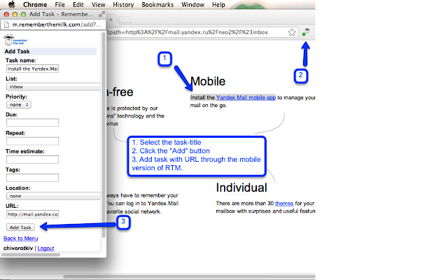 RTM Assistant  from Chrome web store to be run with OffiDocs Chromium online