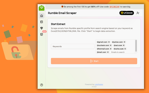 Rumble Email Scraper  from Chrome web store to be run with OffiDocs Chromium online
