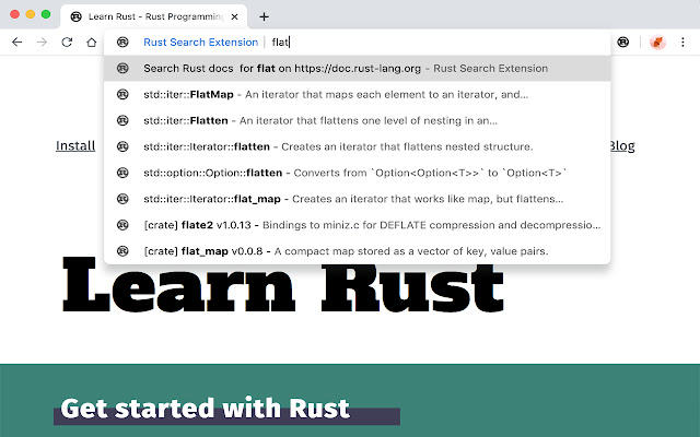 Rust Search Extension  from Chrome web store to be run with OffiDocs Chromium online