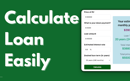 RV Loan Calculator  from Chrome web store to be run with OffiDocs Chromium online