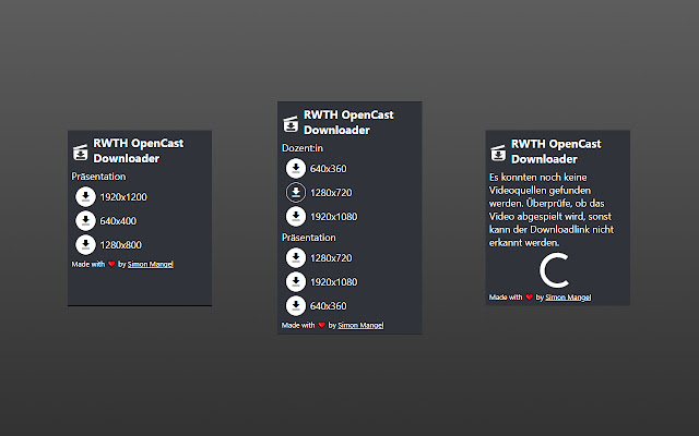 Chrome 웹 스토어의 RWTH Opencast 다운로더가 OffiDocs Chromium 온라인과 함께 실행됩니다.