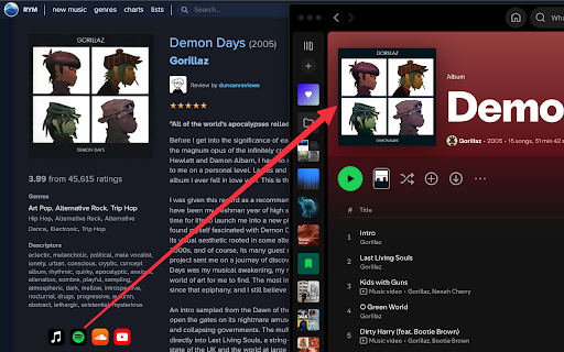RYM Spotify Deep Linker  from Chrome web store to be run with OffiDocs Chromium online