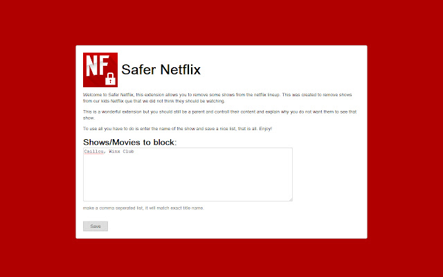 Safer Netflix  from Chrome web store to be run with OffiDocs Chromium online