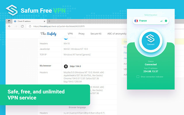 Safum free VPN  from Chrome web store to be run with OffiDocs Chromium online