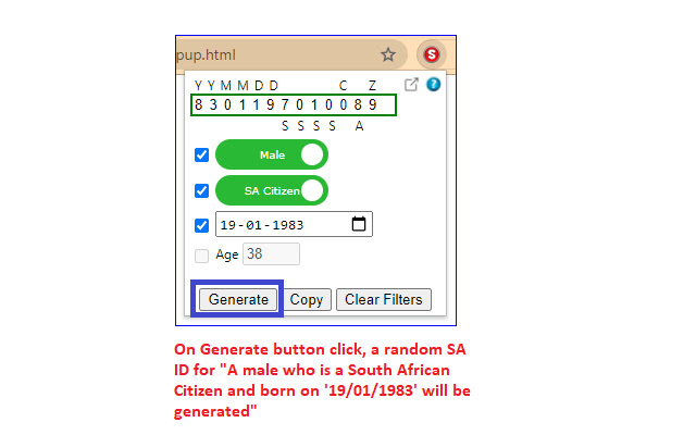 SA ID Generator Apply Filters, Get Details  from Chrome web store to be run with OffiDocs Chromium online