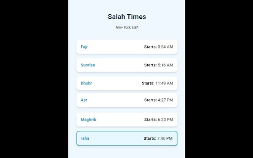 Salah Time  from Chrome web store to be run with OffiDocs Chromium online
