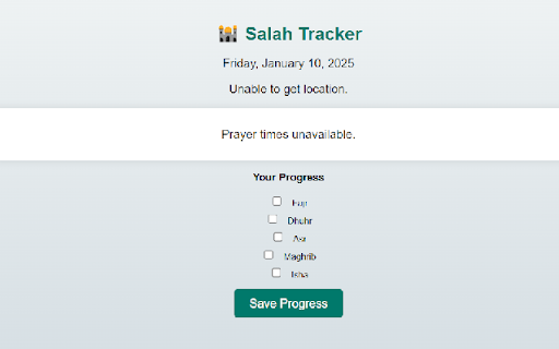 Salah Tracker  from Chrome web store to be run with OffiDocs Chromium online