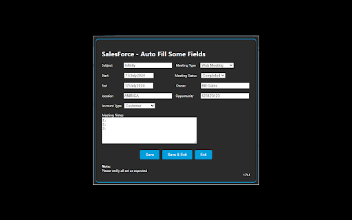 _SalesForce Auto Fill Some fields Addon  from Chrome web store to be run with OffiDocs Chromium online