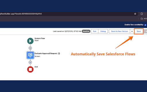 Salesforce Flow Autosaver  from Chrome web store to be run with OffiDocs Chromium online