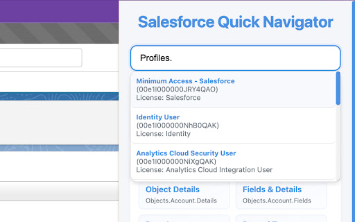 Salesforce Quick Navigator  from Chrome web store to be run with OffiDocs Chromium online