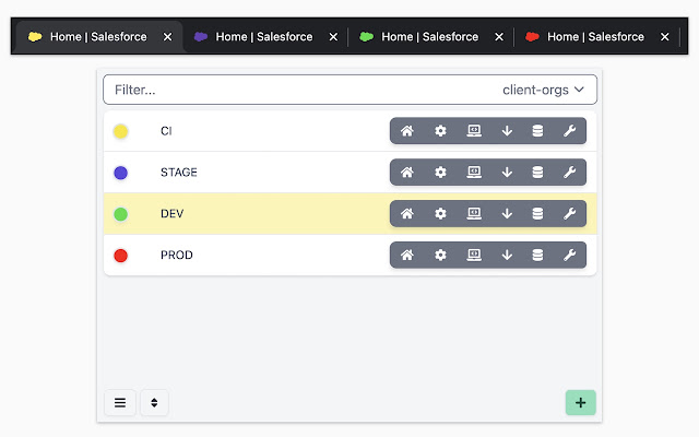 Salesforce Shortcuts with Colored Favicons  from Chrome web store to be run with OffiDocs Chromium online