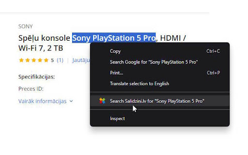 Salidzini.lv Quick Search  from Chrome web store to be run with OffiDocs Chromium online