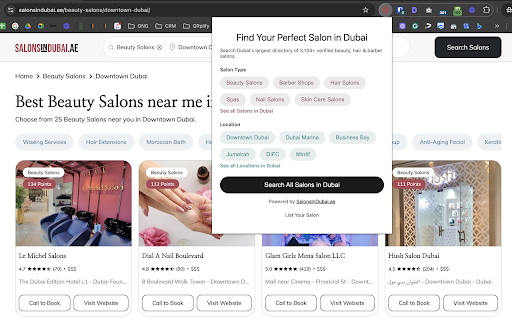 SalonsInDubai.ae Salons In Dubai Finder  from Chrome web store to be run with OffiDocs Chromium online